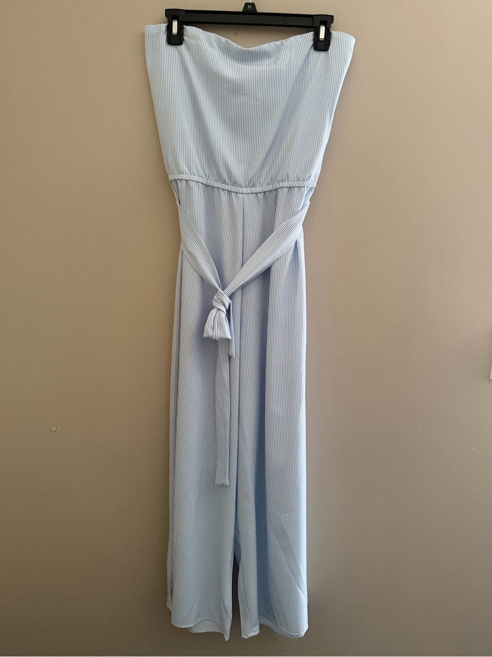 NWT Discreet Blue White Pinstripe Strapless Jumpsuit XL